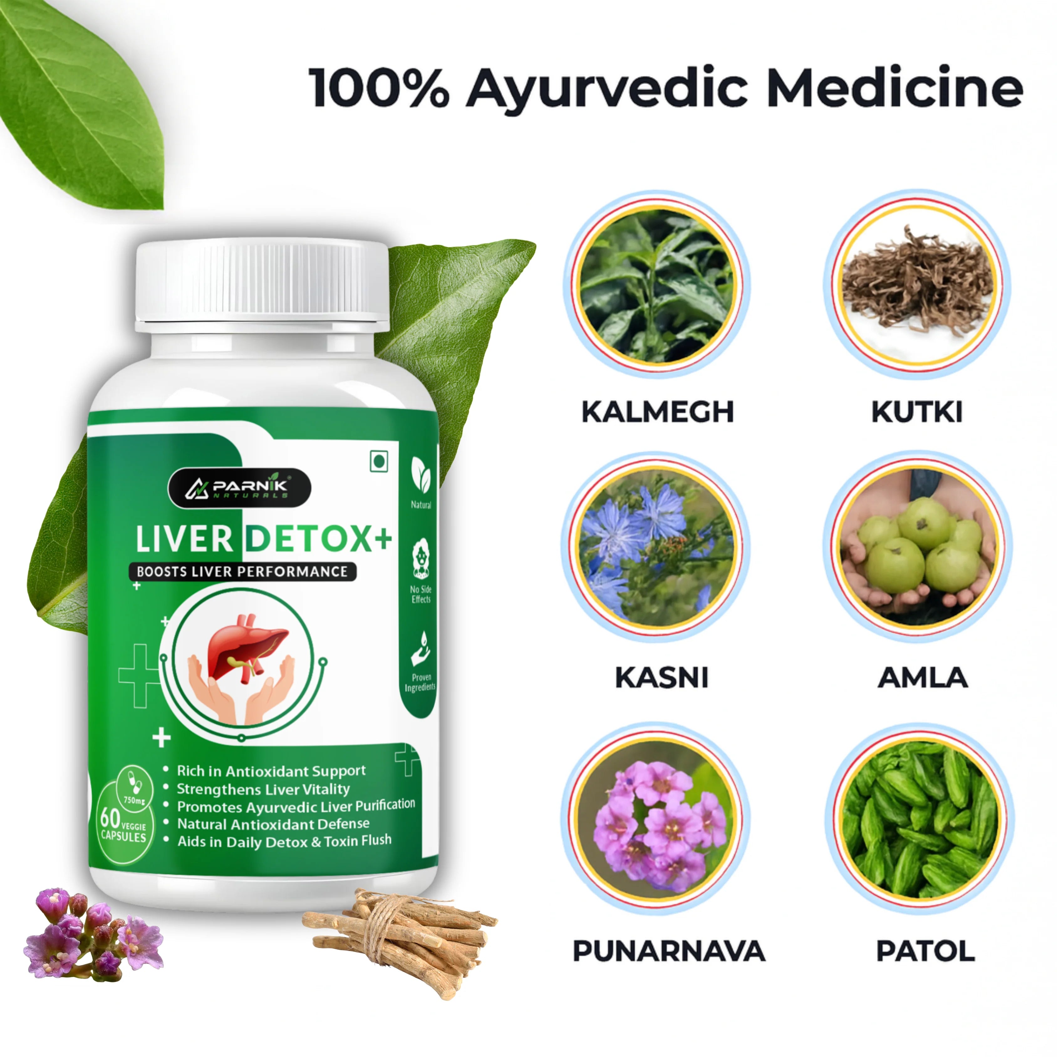 Parnik Naturals Liver Detox + Capsules – 60 Count | Ayurvedic Cleanse for Fatty Liver, Detox & Toxin Removal